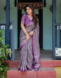 Elegant Purple Cotton Linen Saree with Geometric Motif and Blouse