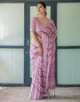 Purple Chevron Print Pure Cotton Linen Saree with Blouse and Tassels