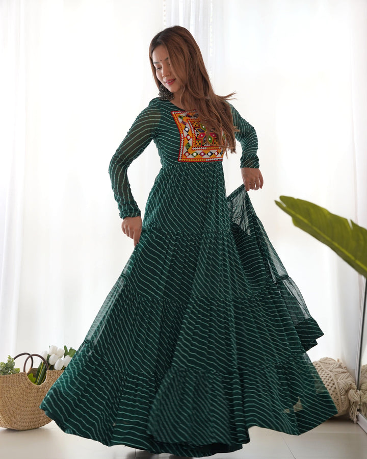 Pure Soft Fox Georgette Laheriya Print Fabric Fully Flair Anarkali, Fully Stitched Gown Ready to Wear.