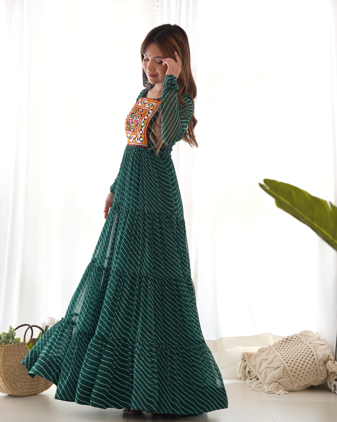 Pure Soft Fox Georgette Laheriya Print Fabric Fully Flair Anarkali, Fully Stitched Gown Ready to Wear.