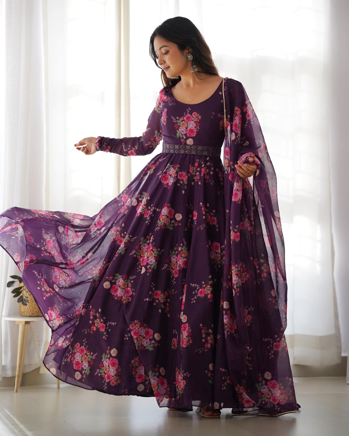 Timeless Black Floral Organza Silk Anarkali Set – Perfect for Weddings & Festivities