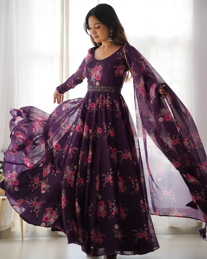 Timeless Black Floral Organza Silk Anarkali Set – Perfect for Weddings & Festivities