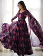 Timeless Black Floral Organza Silk Anarkali Set – Perfect for Weddings & Festivities