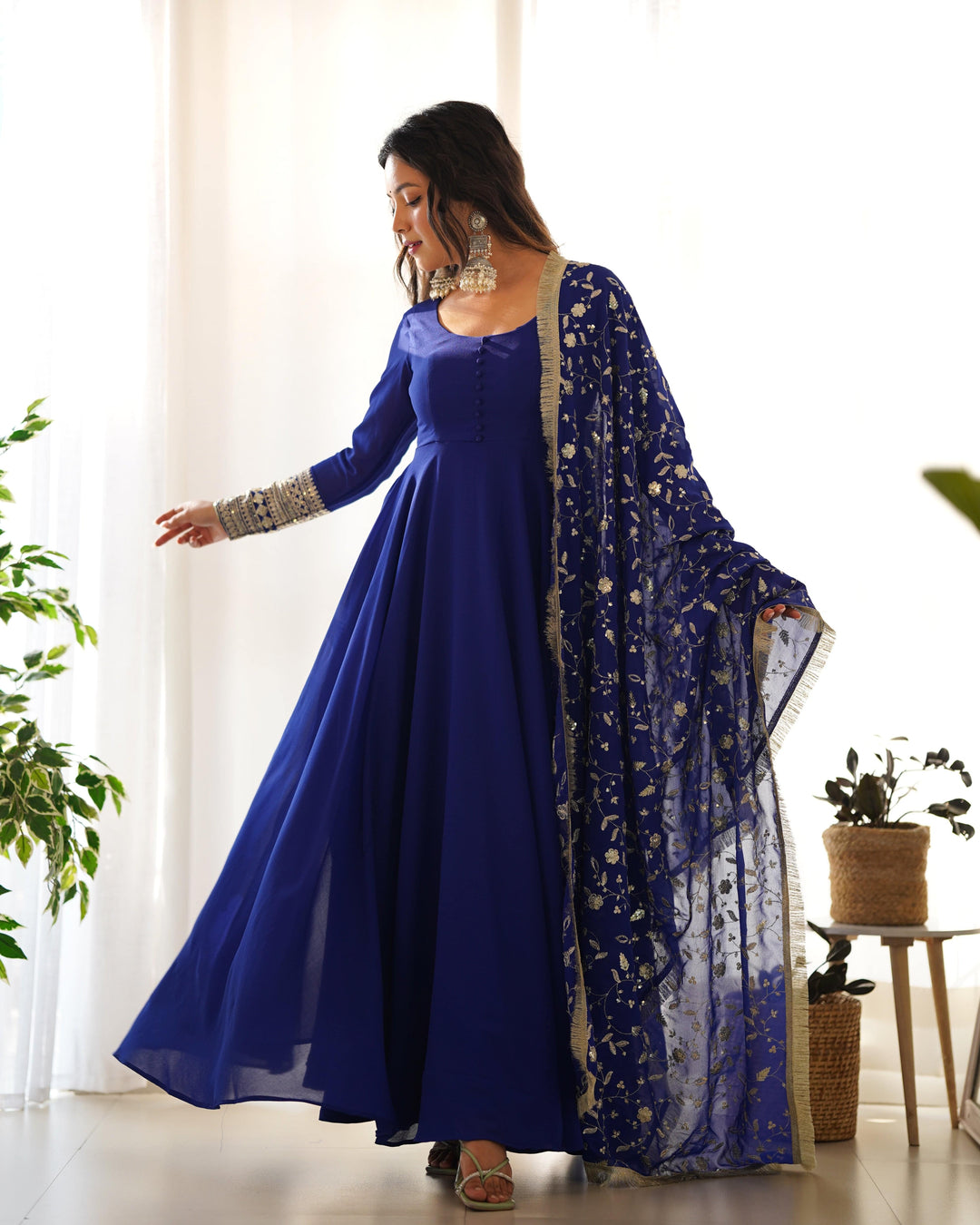 Colorful Georgette Anarkali Gown Set with Dupatta & Pants – Perfect for Festivities