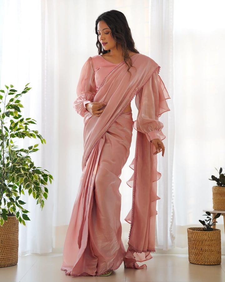 Ready to Wear Pre-draped Saree with Fully Stitched Blouse in Jimmy Choo Fabric