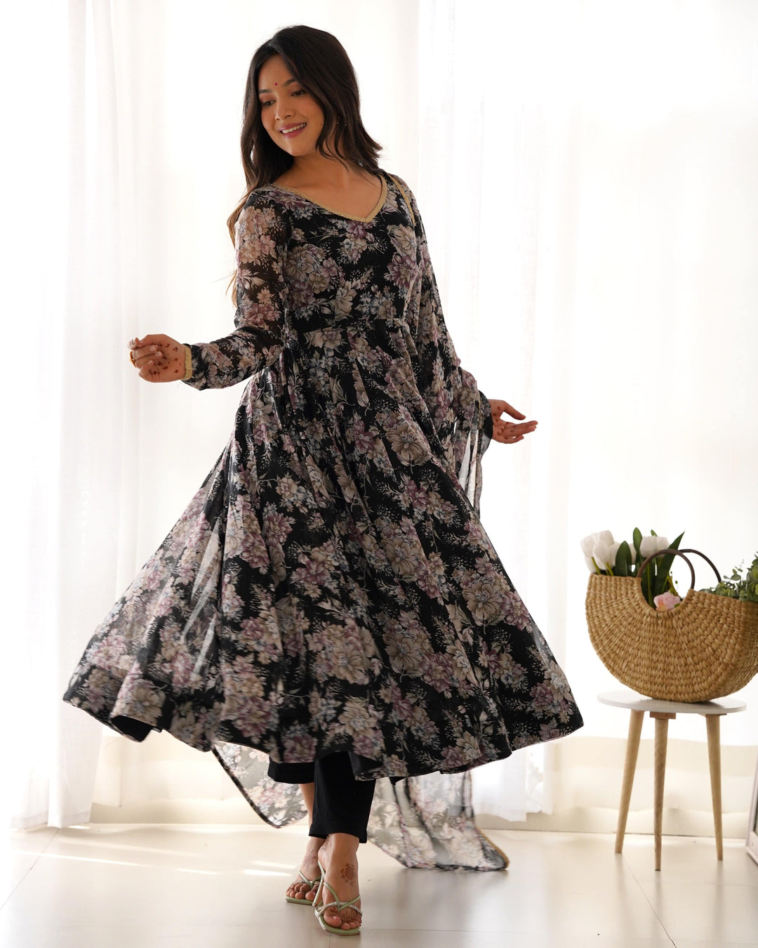 High-End Laheriya Print Anarkali Set – Perfect for Summer Weddings