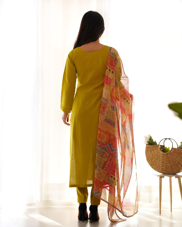 Summer & Office Wear Pure Viscose Straight Fit Kurta Set with Dupatta & Pants