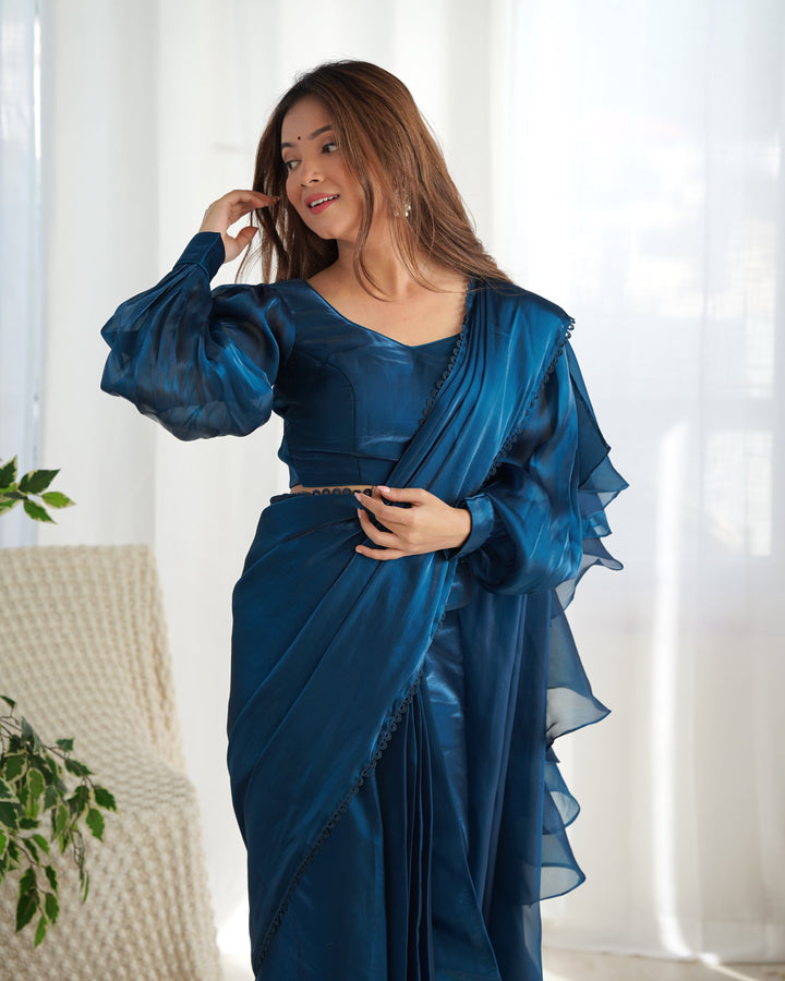 Ready to Wear Pre-draped Saree with Fully Stitched Blouse in Jimmy Choo Fabric