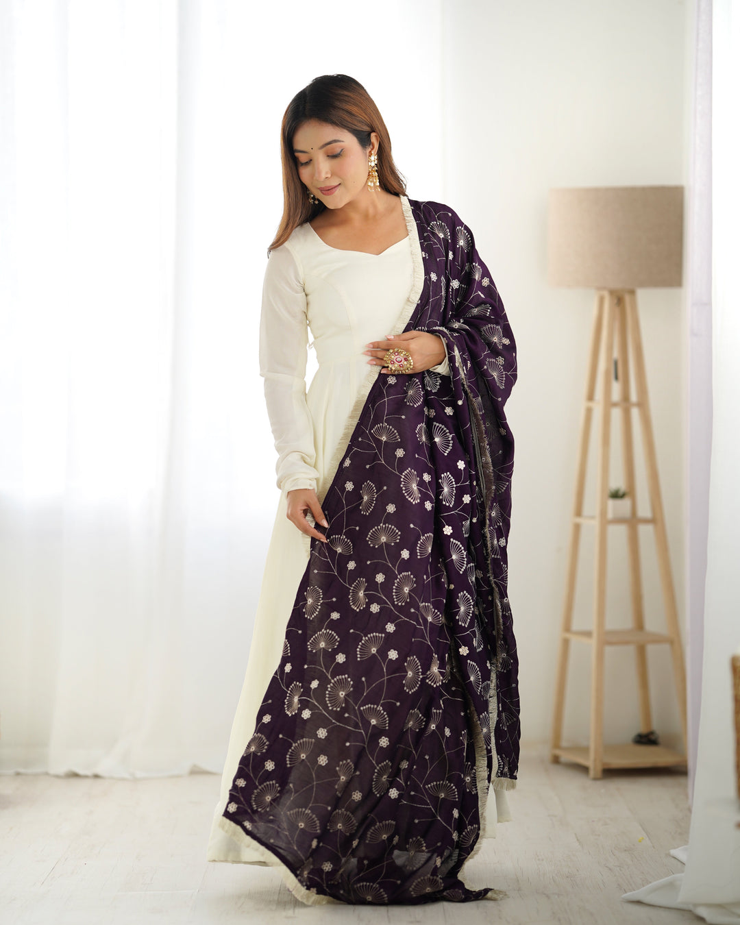 Regal Purple Vichitra Silk Anarkali with Embroidered Dupatta