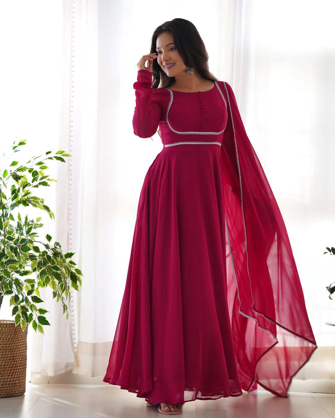 Presenting new georgette Anarkali gown with dupatta full set and pants, ready to wear