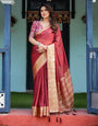 Elegant Maroon Plain Chiffon Saree with Gold Border, Printed Blouse & Tassel Detailing