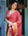 Elegant Maroon Plain Chiffon Saree with Gold Border, Printed Blouse & Tassel Detailing