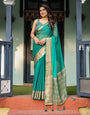 Elegant Sea Green Plain Chiffon Saree with Gold Zari Border, Paisley Printed Blouse & Tassel Detailing