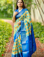 Vibrant Banarasi Digital Printed Saree with Royal Blue Zari Border