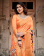 Sunset Orange Tussar Silk Saree with Royal Procession Pallu and Zari Border