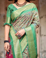 Emerald Green & Magenta Tussar Silk Saree with Zari Weave and Tassel Finish