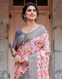 Graceful Grey Banarasi Silk Saree with Floral Elegance and Zari Accents