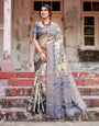 Banarasi Silk Saree in Beige with Multicolor Paisley and Floral Design