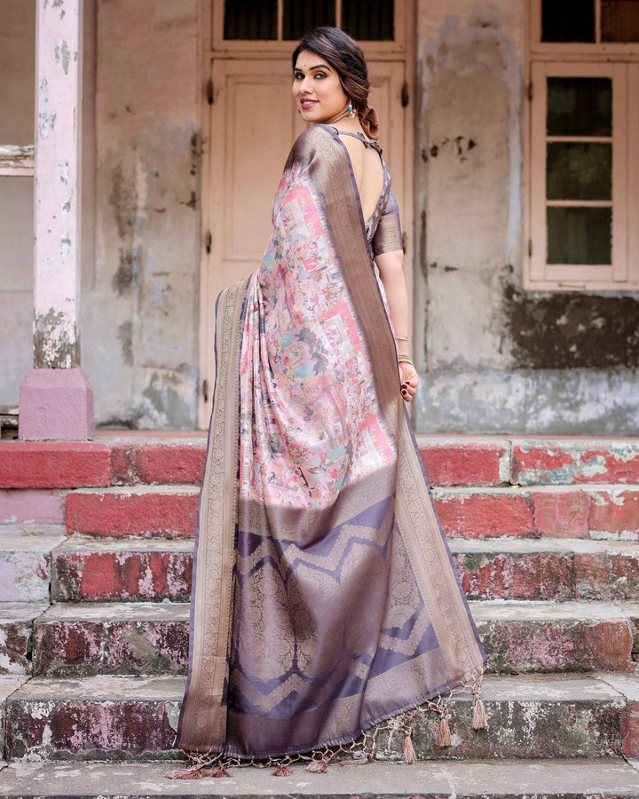 Graceful Lavender Banarasi Silk Saree with Regal Zari Weave and Tassel Detailing