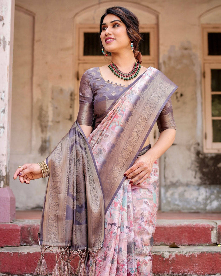 Graceful Lavender Banarasi Silk Saree with Regal Zari Weave and Tassel Detailing