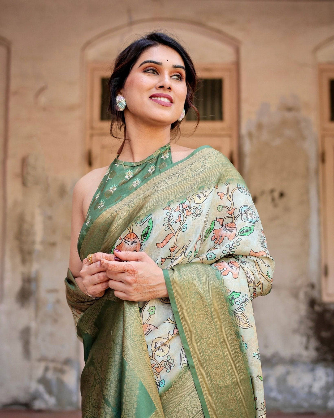 Timeless Green Banarasi Silk Saree with Zari Weaving and Tassels