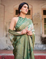 Timeless Green Banarasi Silk Saree with Zari Weaving and Tassels