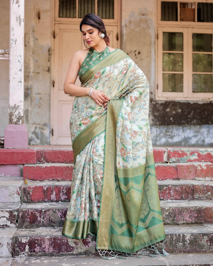 Timeless Green Banarasi Silk Saree with Zari Weaving and Tassels