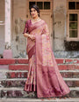 Elegant Pink Banarasi Silk Saree with Floral Zari Weaving and Tassel-Embellished Pallu