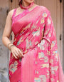 Regal Pink Banarasi Silk Saree with Zari Weave and Intricate Tassels