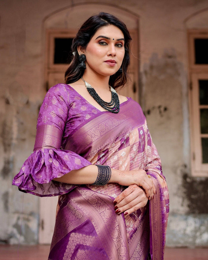 Exquisite Lavender Banarasi Silk Saree with Zari Weave and Tassels