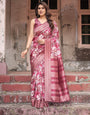 Maroon Banarasi Silk Saree with Bold Floral Digital Print & Rich Zari Border