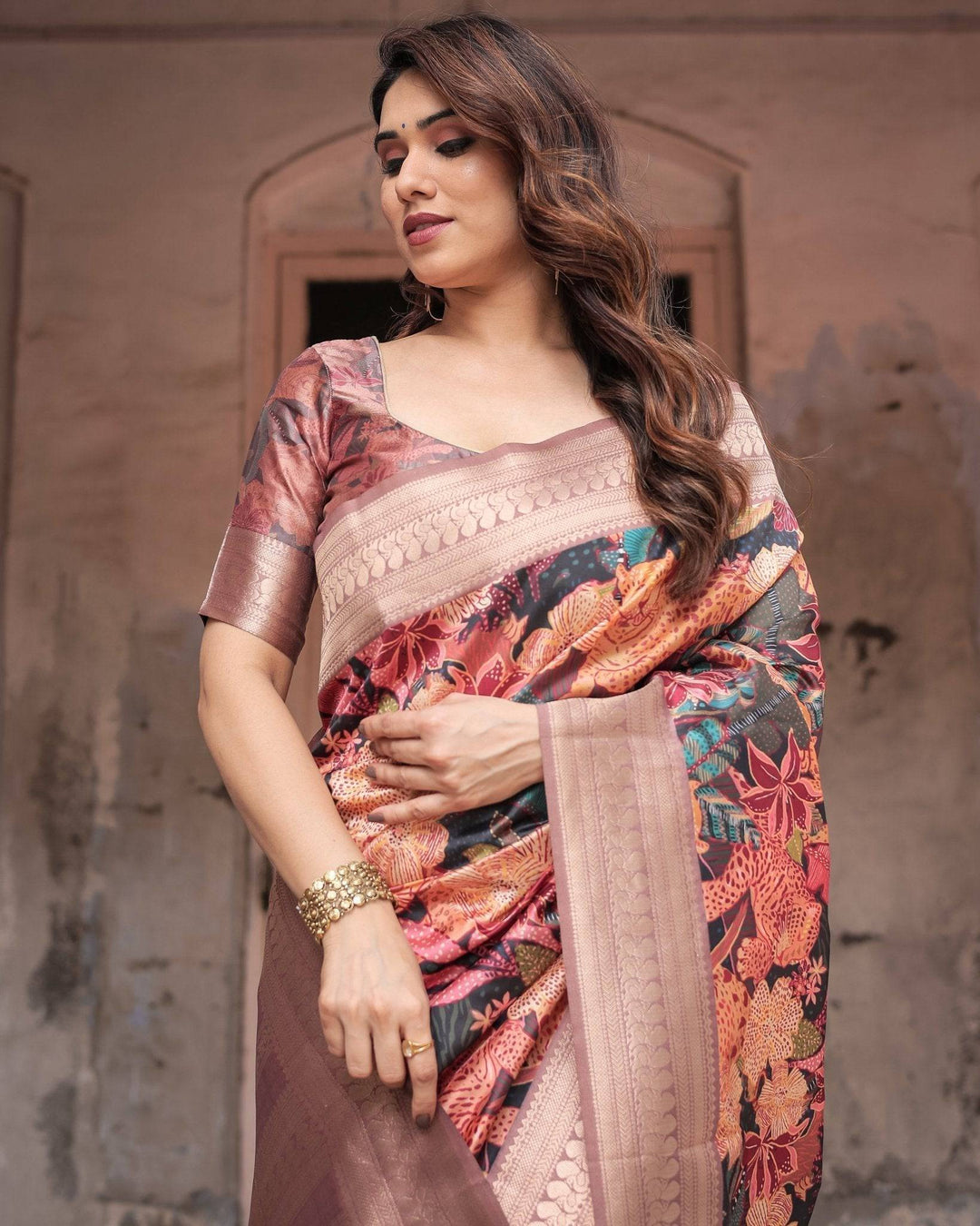 Exotic Multicolor Banarasi Silk Saree with Zari Border and Tassels