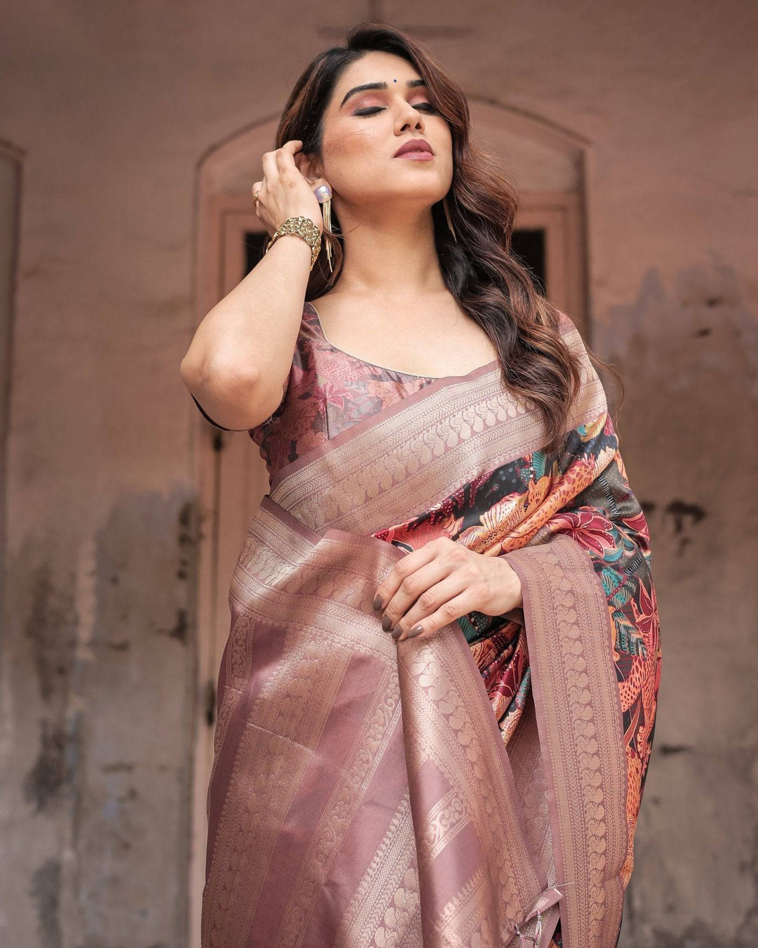 Exotic Multicolor Banarasi Silk Saree with Zari Border and Tassels