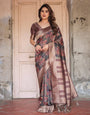 Rich Chocolate Banarasi Silk Saree with Geometric Print and Zari Border