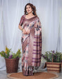 Mauve Banarasi Silk Saree with Abstract Checkered Digital Print, Zari Border & Tassel Pallu