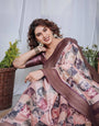 Mauve Banarasi Silk Saree with Abstract Checkered Digital Print, Zari Border & Tassel Pallu