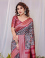 Maroon Banarasi Silk Saree with Intricate Patchwork Digital Print & Zari Border