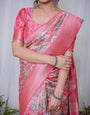 Graceful Pink and Silver Banarasi Silk Saree with Vibrant Floral Design, Zari Weaved Border, and Elegant Pallu