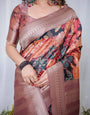 Black Banarasi Silk Saree with Exotic Leopard & Floral Digital Print, Zari Border & Tassel Pallu