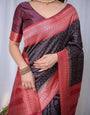 Majestic Black Banarasi Silk Saree with Rose Gold Border and Tassels