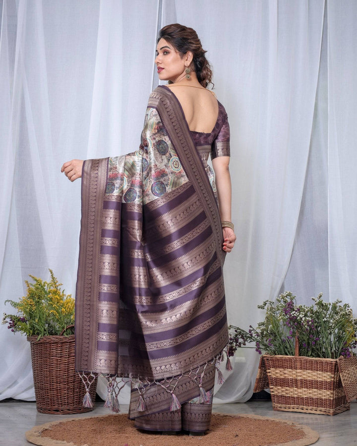 Ethereal Lavender Banarasi Silk Saree with Circular Motif Tassels