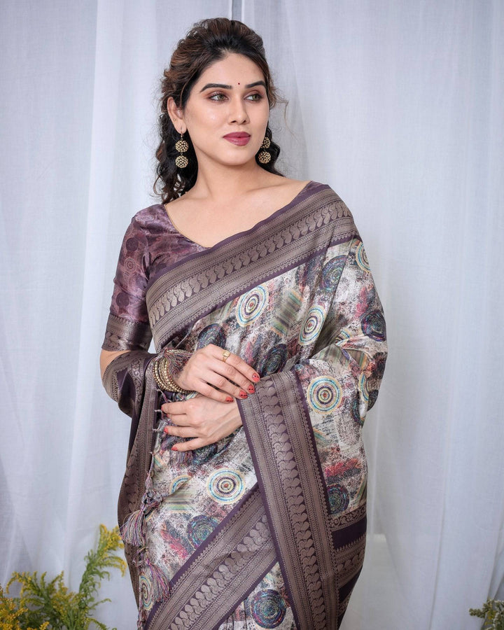 Ethereal Lavender Banarasi Silk Saree with Circular Motif Tassels