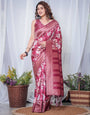 Graceful Maroon Floral Banarasi Silk Saree with Tassels