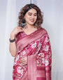 Graceful Maroon Floral Banarasi Silk Saree with Tassels