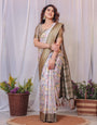 Sophisticated White and Olive Floral Digital Print Silk Saree with Zari Tassels