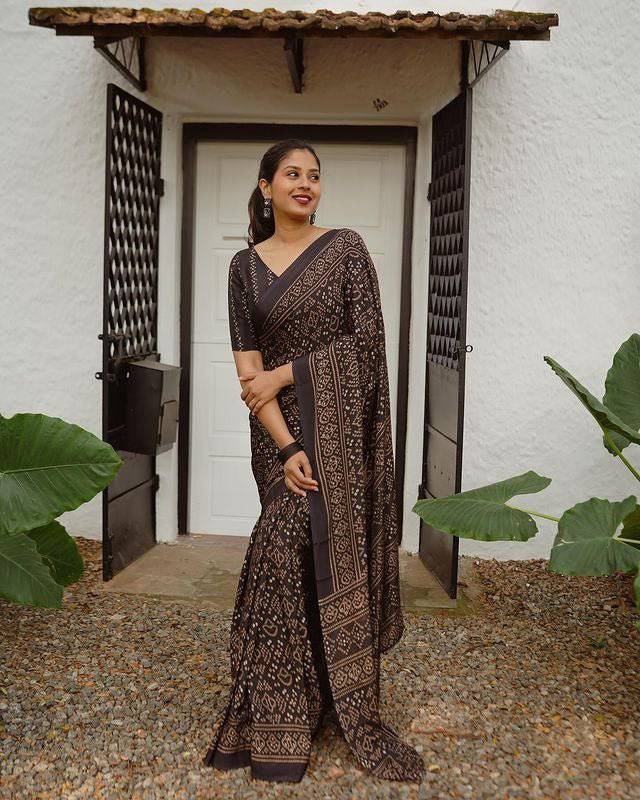 Black Pure Cotton  Linen Saree Weaved With  Zari Comes With Tassels