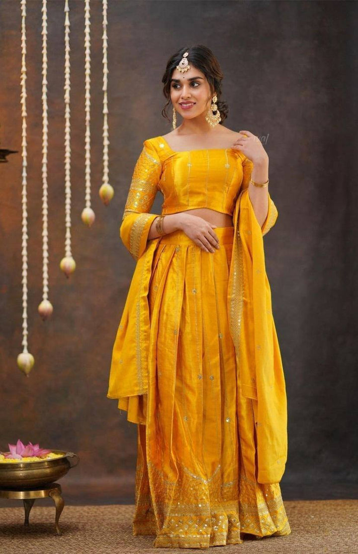 Sunshine Yellow Embroidered Zari & Sequence Lehenga Choli Set with Dupatta