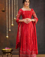 Scarlet Red Embroidered Zari & Sequence Lehenga Choli Set with Dupatta