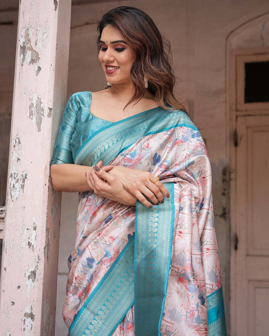 Pure Banarasi Digitally Printed Silk Saree Weaved With Zari Comes With Tassels - Almaari Fashion