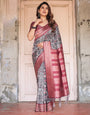 Black and Red Banarasi Silk Saree with Geometric Print and Rich Zari Border